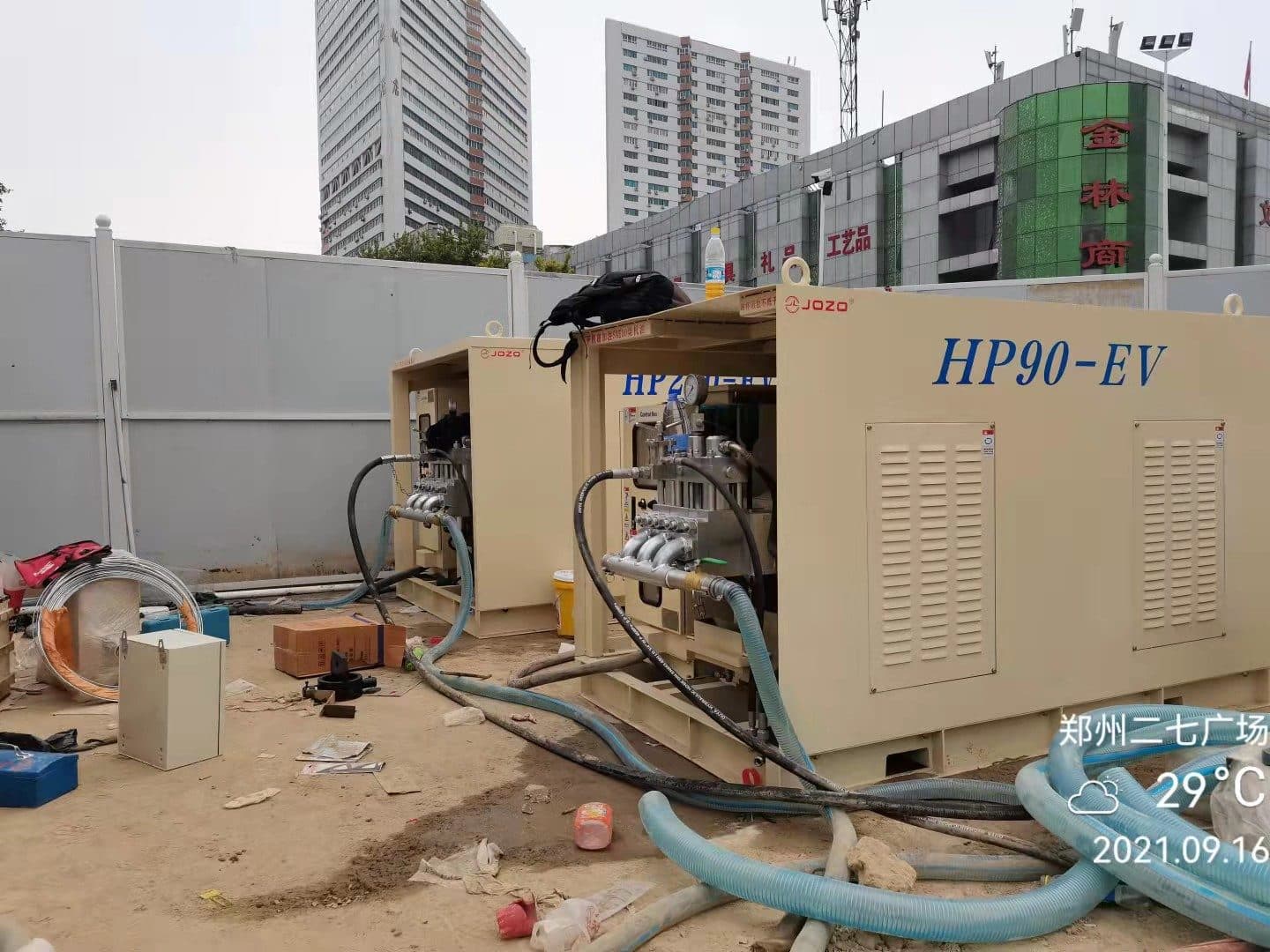 JOZO HP3-90EV high-pressure grouting pump in field operation